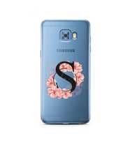 Pembe Çiçekli Harf Tasarım Süper Şeffaf Silikon Telefon Kılıfı Samsung C5 Pro   