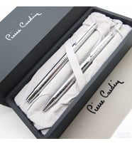 Pierre Cardin Hero Roller Kalem + Tükenmez Kalem Parlak Krom Desenli  İsme Özel Kalem   Hediye Kalem