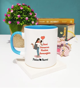 Sonsuza Kadar Seveceğim Tasarımlı Sevgililer Günü Hediyesi Kupa Bardak Mavi