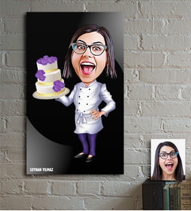 BK Gift Kişiye Özel Bayan Pasta Şefi Karikatür Ahşap Tablo - 1