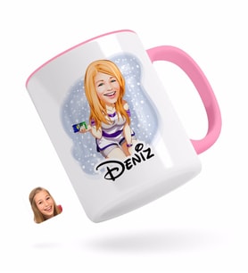 BK Gift Kişiye Özel Kadın Karikatürlü Pembe Kupa Bardak-36