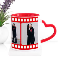 BK Gift Kişiye Özel 3 Fotoğraflı Nostaljik Film Şeridi Kırmızı Kalpli Kupa Bardak