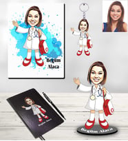 Kişiye Özel Doktor Karikatürlü 5 li Hediye Seti Bayan-1
