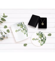 BK Gift Kişiye Özel Papatya Temalı Kupa Bardak Altlığı ve Kar Tanesi Kolye Seti-5 (Model 1)