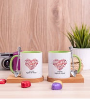 Love Tasarım Hediyelik Ahşap Altlıklı İkili Yeşil Kupa Bardak