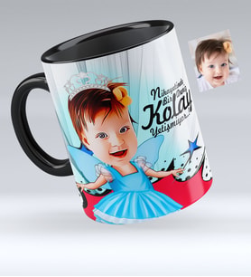 BK Gift Kişiye Özel Kız Çocuk Karikatürlü Siyah Kupa Bardak  1
