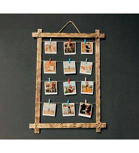 Kişiye Özel 12 Fotoğraflı İpli Ahşap Fotoğraf Çerçevesi LEDSİZ