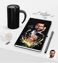 BK Gift Kişiye Özel Yılbaşı Bay Karikatürlü Siyah Defter Kalem Termos Mug Seti - 6