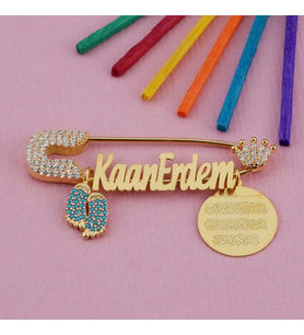 Kişiye Özel Gümüş Çocuk Yaka İğnesi (Gold)