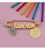 Kişiye Özel Gümüş Çocuk Yaka İğnesi (Gold)