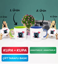 İkili Yeşil Lacivert Sevgiliye Sevgililer Günü Hediyesi 7 Kupa Bardak Anahtarlık