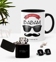 BK Gift Kişiye Özel Yakışıklı Babam Siyah Kupa Çakmak Kol Düğmesi Seti-5 (Model 1)