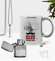 BK Gift Kişiye Özel Muhteşem Baba Krom Kupa Benzinli Çakmak Kolye Seti (Model 1)