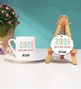 Senin Yılın Olacak 2021 Yılbaşı Hediyesi Türk Kahvesi Fincanı ve Anahtarlık Seti