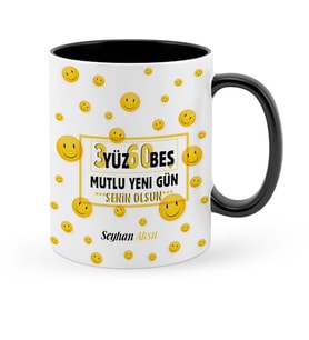 BK Gift Kişiye Özel 365 Mutlu Yeni Gün Siyah Kupa Bardak  1