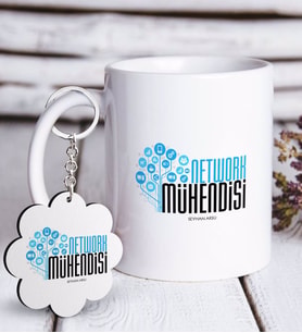 BK Gift Kişiye Özel Mesleki Network Mühendisi Beyaz Kupa ve Anahtarlık Hediye Seti (Model 1)