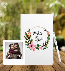 Kişiye Özel Deri Defter & Metal Tükenmez Kalem + Ahşap Çerçeve