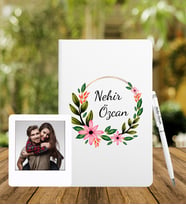 Kişiye Özel Deri Defter & Metal Tükenmez Kalem + Ahşap Çerçeve