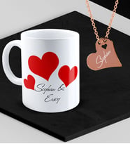 BK Gift Kişiye Özel Sevgililer Temalı Kupa ve Rose Kalp Kolye Set - 90