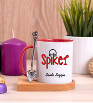 Spiker Ahşap Altlıklı Kırmızı Kupa Bardak