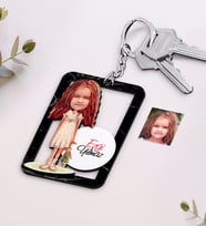BK Gift Kişiye Özel Kız Çocuk Karikatürlü Ahşap Anahtarlık-7 (Beyaz)