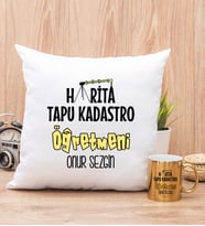 Harita Tapu Kadastro Öğretmeni Yastık ve Gold Kupa Bardak