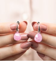 Pembe büyük taşlı gümüş küpe