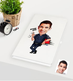BK Gift Kişiye Özel Bay Polis Karikatürlü Beyaz Defter - 2
