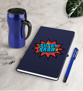 BK Gift Kişiye Özel Süper Baba Lacivert Defter Kalem Termos Mug Seti-2 (Model 1)