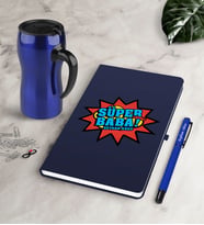 BK Gift Kişiye Özel Süper Baba Lacivert Defter Kalem Termos Mug Seti-2 (Model 1)