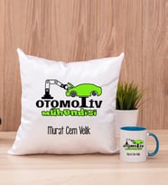 Otomotiv Mühendisi Kare Yastık ve Mavi Kupa Bardak