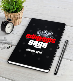 BK Gift Kişiye Özel Mühendis Baba Siyah Defter Kalem Seti-1