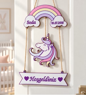 Gifties Unicorn ve Gökkuşağı Temalı Kişiye Özel Kapı Süsü