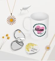 BK Gift Kişiye Özel Canım Annem Kupa Kalp Ayna Papatya Kolye Bileklik Seti - 10 (Model 1)