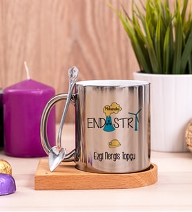 Endüstri Mühendisi Ahşap Altlıklı Silver Kupa Bardak