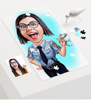 BK Gift Kişiye Özel Kadın Polis Karikatür 240 Parça A3 Puzzle  1