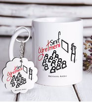 BK Gift Kişiye Özel Sınıf Öğretmeni Beyaz Kupa ve Anahtarlık Hediye Seti-2 (Model 1)