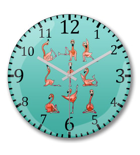 Flamingo Yoga Duvar Saati Bombeli Gercek Cam