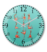 Flamingo Yoga Duvar Saati Bombeli Gercek Cam