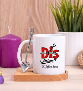 Diş Hekimi Ahşap Altlıklı Beyaz Kupa Bardak