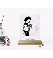 BK Gift Kişiye Özel Sevgililer Silüet Tasarımlı Ahşap Standlı Çerçeve (Beyaz)