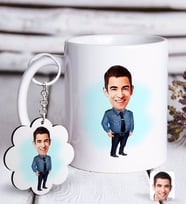 BK Gift Kişiye Özel Erkek Polis Karikatürlü Beyaz Kupa ve Anahtarlık Hediye Seti-3 (Model 1)
