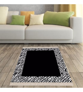 Zebra Desen Çerçeveli Dijital Baskı Yıkanabilir Kaymaz Taban Düz Salon Halı ve Yolluk (Siyah)