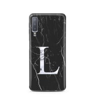 Samsung A7 (2018) Siyah Mermer Harf Tasarımlı Telefon Kılıfı L-Harfi 