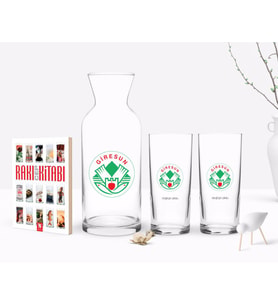 BK Gift Kişiye Özel Renkli Baskılı Giresun Tasarımlı Turistik İkili Rakı Bardağı Karaf ve Cep Kitabı Hediye Seti-1 (Model 1)