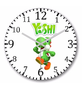 Mario Ve Yoshi Duvar Saati Bombeli Gercek Cam