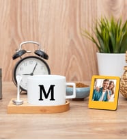 Baş Harfli Fincan ve Turuncu Mini Fotoğraf Çerçevesi