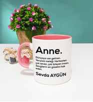 Anneler Günü Hediyesi İsme Özel Anne Kupa Bardak Pembe