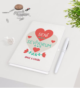 BK Gift Kişiye Özel Sevgililer Günü Beyaz Defter Kalem Seti-57