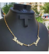 925 Ayar Gümüş 24 Ayar Altın Kaplama 2 İsimli Kolye (Gold)